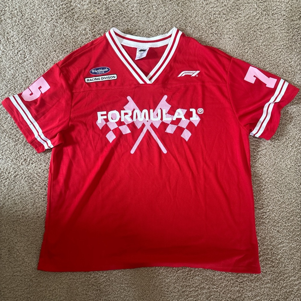 Hybrid Apparel Red Shirt with White Stripes XXL. Says XXL but fits as a L.